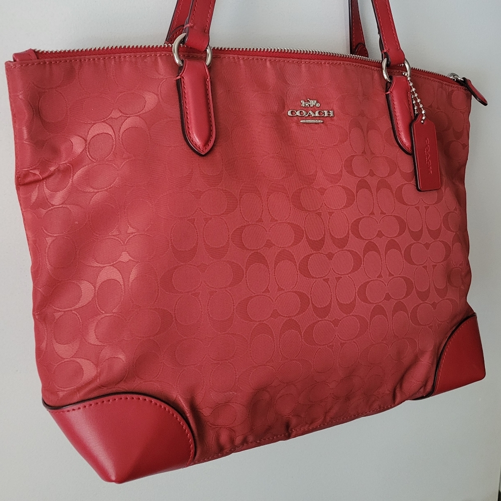 COACH red nylon bag purse tote